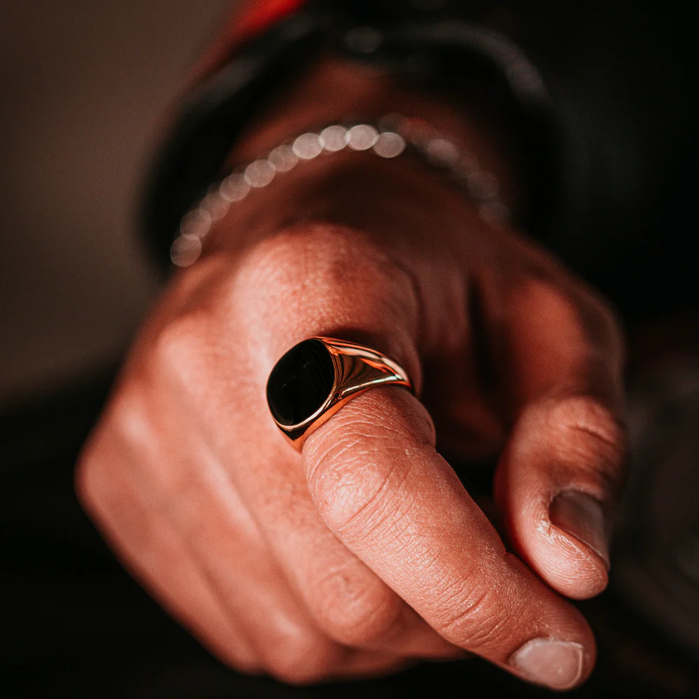 Black Polished Signet Ring - Silver - Image 7