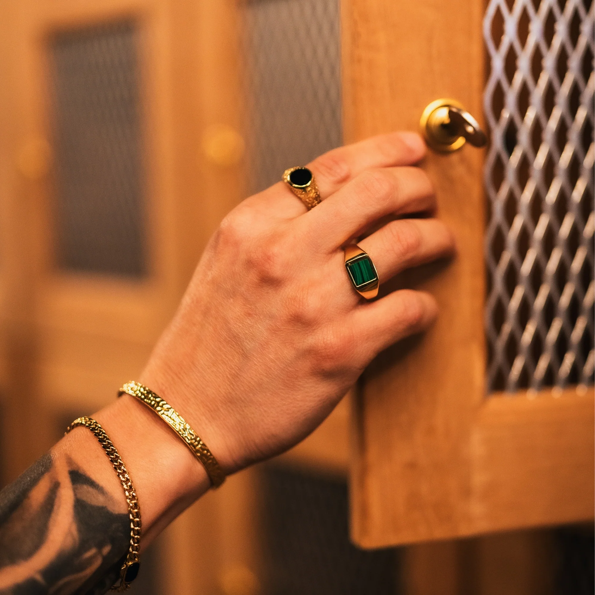 Square Malachite Ring - Gold - Image 3