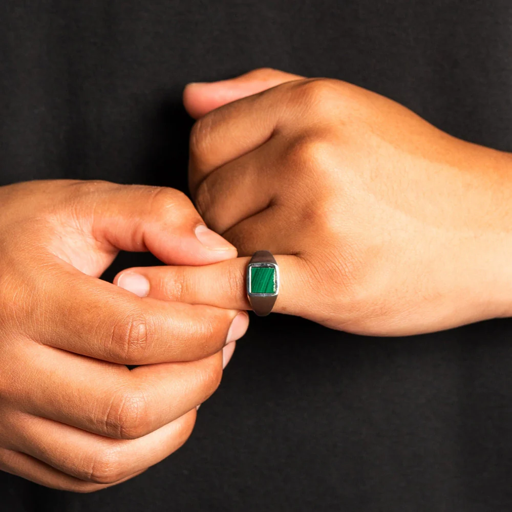 Square Malachite Ring - Silver - Image 10