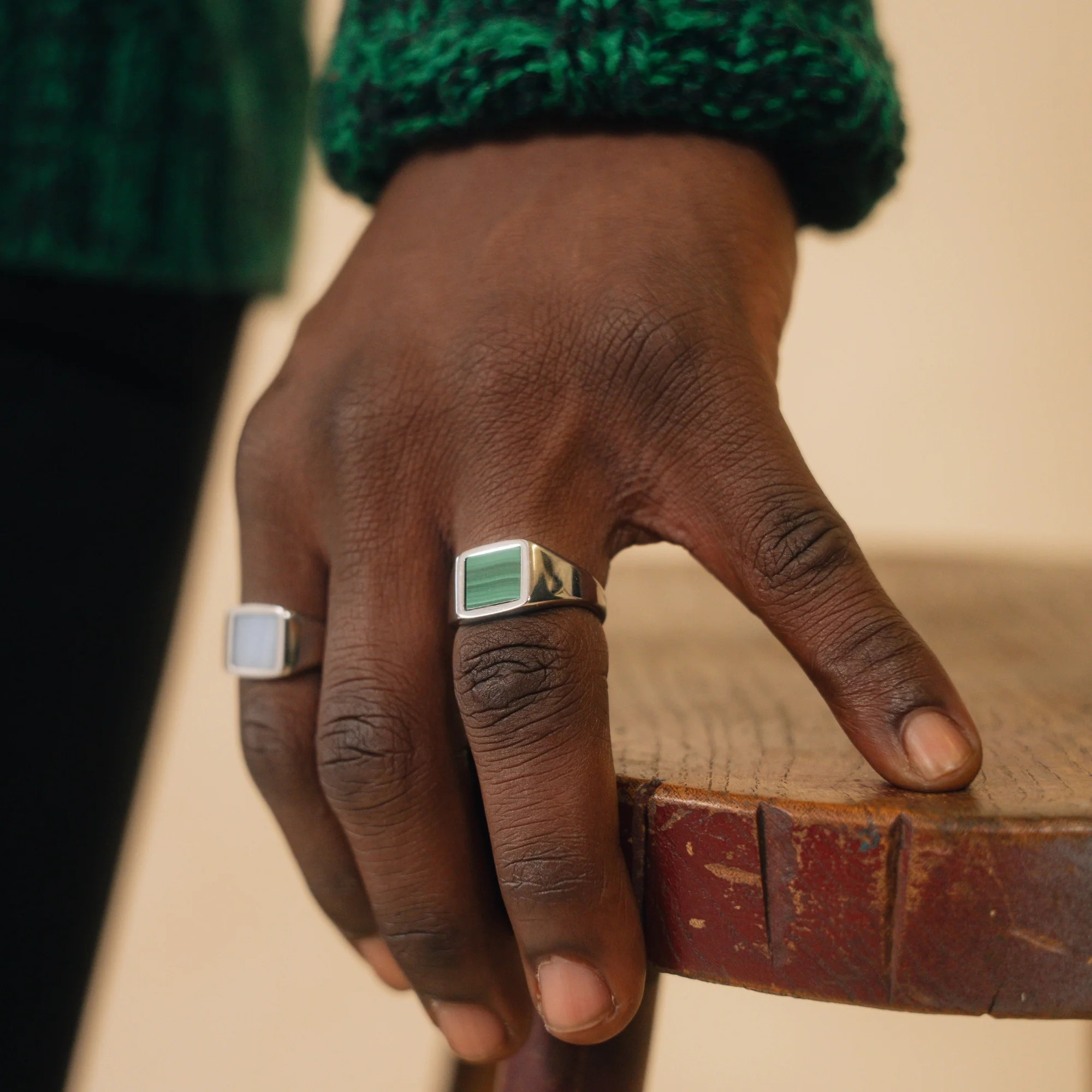 Square Malachite Ring - Silver - Image 3