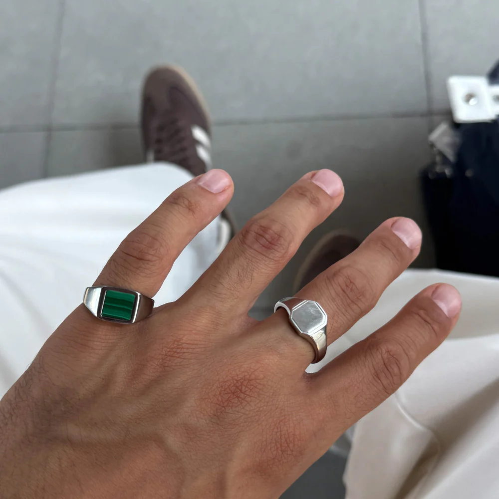 Square Malachite Ring - Silver - Image 4