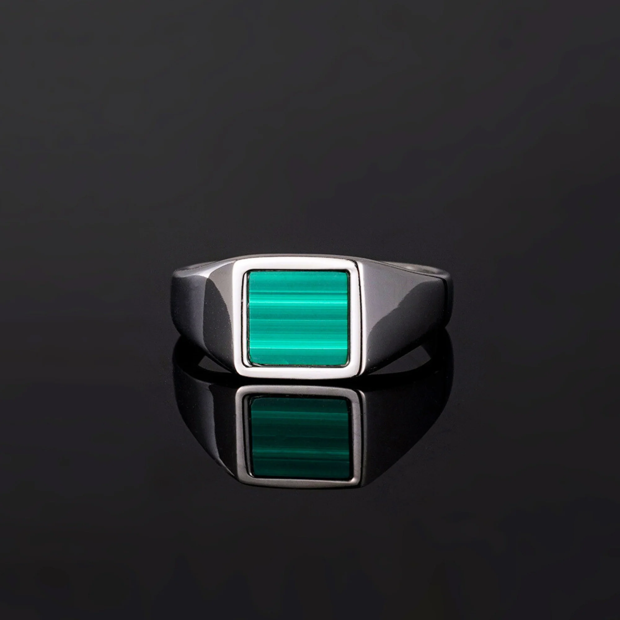Square Malachite Ring - Silver - Image 5