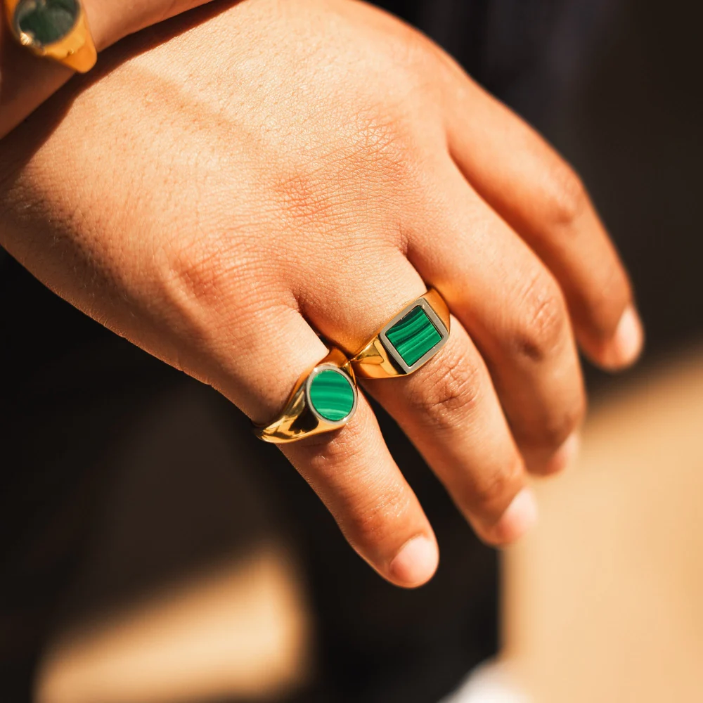 Square Malachite Ring - Silver - Image 6