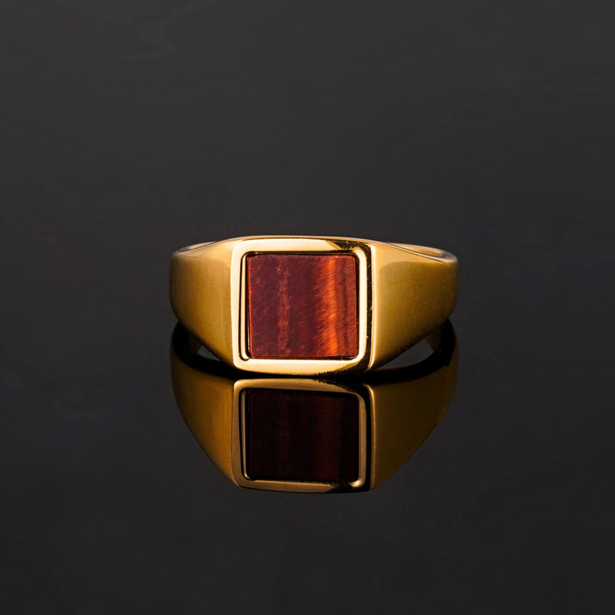 Square Red Tigers Eye Ring - Silver - Image 6