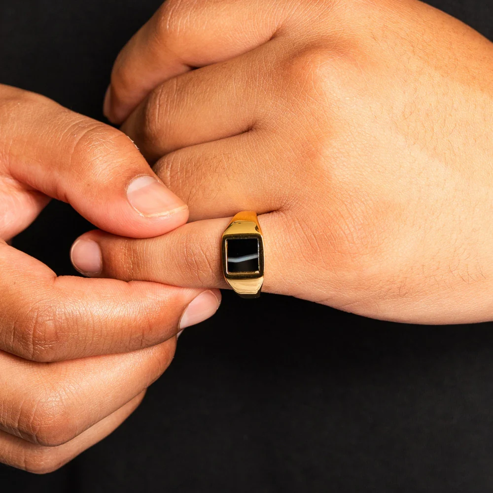 Square White Line Onyx Ring - Silver - Image 7