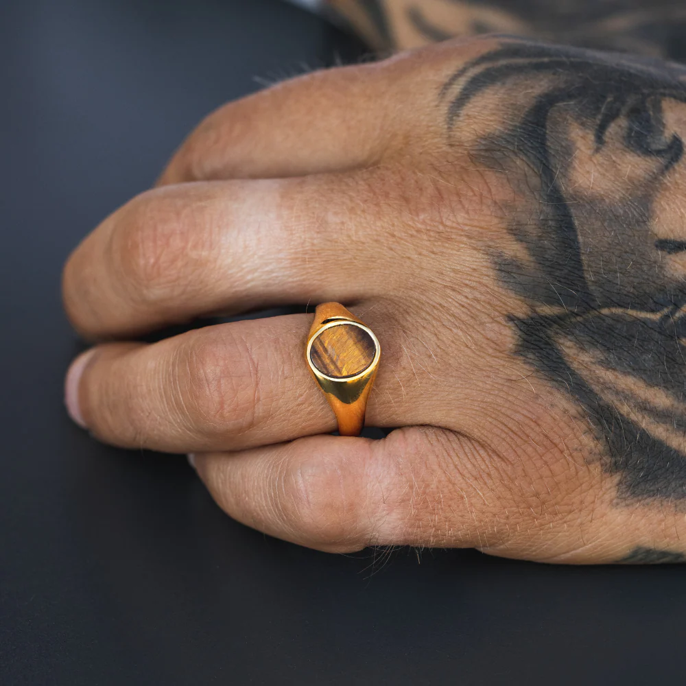 Tigers Eye Signet Ring - Gold - Image 6